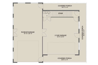 Garage Floor: RV/Boat garage, 2-car garage, stairs, half bath, 3 covered porches. Unheated: all garage and porch areas. House Plan # 2802-00580 Garage Floor Floor Plan Drawing by America's Best House Plans, Inc.