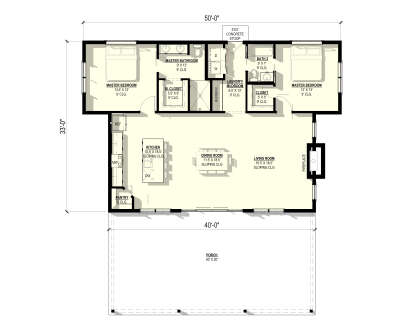 Main Floor: 2BR, 2BA, Kitchen, Dining, Living, Ldry/Mud, Pantry, WIC. Fireplace, Porch, 9' ceilings, sloping ceilings. House Plan # 3822-00028 Main Floor  Floor Plan Drawing by America's Best House Plans, Inc.