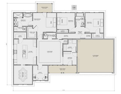Main Floor: 3BR, 2.5BA, Kitchen, Living, Dining, Office, Ldry, Mudroom, 2-car garage, WICs, Pantry, Private & Front Porches. House Plan # 3532-00002 Main Floor Floor Plan Drawing by America's Best House Plans, Inc.
