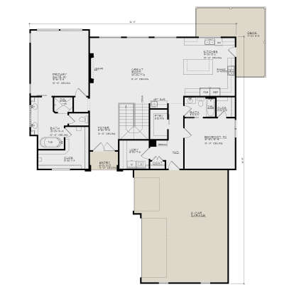 Main Floor: 2BR, 2BA, Great Rm, Kitchen, Wet Bar, Ldry, Mud, 3-car garage, Deck, Stairs, FP. 10'-12' ceilings, WIC, Pantry. House Plan # 4440-00020 Main Floor  Floor Plan Drawing by America's Best House Plans, Inc.