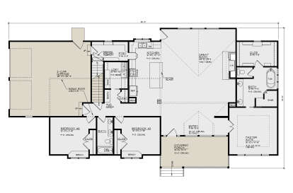 Main Floor: 3BR, 2.5BA, Great Rm w/vault, Kitchen, Pantry, Ldry, Mud, 2-car garage, Covered Porch, FP, WIC, Stairs. House Plan # 4440-00026 Main Floor  Floor Plan Drawing by America's Best House Plans, Inc.