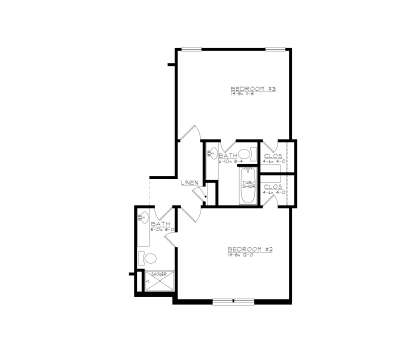 Alternate Additional Bedroom floor plan drawing with 2BR, 2BA, and 2 closets. House Plan # 4440-00027