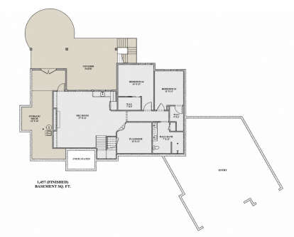 Basement: 2BR, 1BA, Rec Room, Playroom, 2 WIC, Storage/Mech, Stairs, Covered Patio. Unheated: Storage, Patio, Unexcavated. House Plan # 7140-00027 Basement Floor Plan Drawing by America's Best House Plans, Inc.