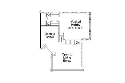 Second Floor: Vaulted Hobby room, 1 Bath, stairs, open to below areas. House Plan # 035-01243 Second Floor Floor Plan Drawing by America's Best House Plans, Inc.