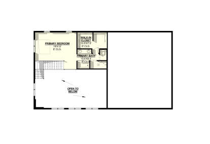 Second Floor: 1BR, 1BA, WIC, stairs, open to below area. 8' ceilings throughout. House Plan # 3822-00034 Second Floor Floor Plan Drawing by America's Best House Plans, Inc.