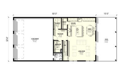Main Floor: 1BA, Living, Kitchen, Dining, Ldry, Mud, Pantry, 3-car garage, Patio, stairs. 9' ceilings. Unheated: garage/patio. House Plan # 3822-00036 Main Floor  Floor Plan Drawing by America's Best House Plans, Inc.