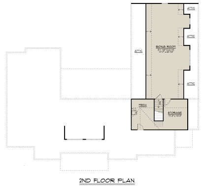 Bonus Room, stairs, Mech room, Storage, multiple Attic access areas. 8'-1 1/8" ceiling height in Bonus Room. House Plan # 5032-00491 Bonus Room Floor Plan Drawing by America's Best House Plans, Inc.