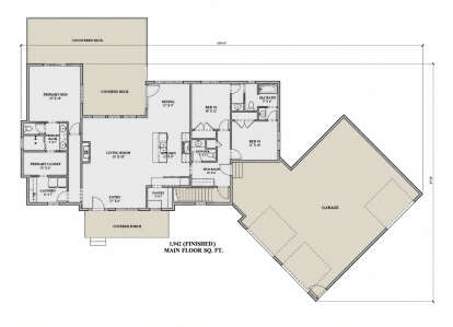Main Floor: 3BR, 2.5BA, Living, Kitchen, Dining, Pantry, Mud, Ldry, WIC, 3-car garage, stairs, covered porch, deck. House Plan # 7140-00028 Main Floor  Floor Plan Drawing by America's Best House Plans, Inc.