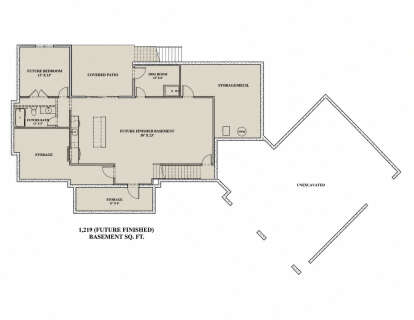 Basement: 1BR, 1BA, Future Finished Basement, Dog Room, Storage, Mech, Covered Patio, Stairs. Unheated: Storage/Unexcavated. House Plan # 7140-00028 Basement Floor Plan Drawing by America's Best House Plans, Inc.
