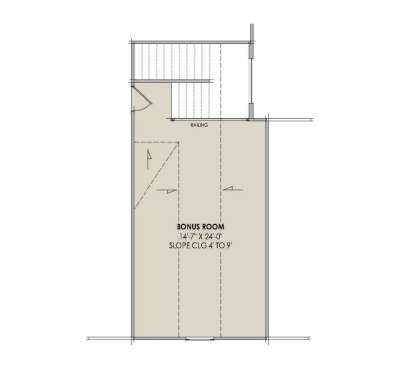 Bonus Room, stairs, railing, sloped ceilings (4' to 9'). House Plan # 7983-00212 Bonus Room Floor Plan Drawing by America's Best House Plans, Inc.
