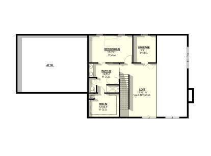 Second Floor: 1BR, 1BA, Loft with vaulted ceiling, WIC, Storage, Laundry chute, Stairs, Unheated Attic space. House Plan # 3822-00038 Second Floor Floor Plan Drawing by America's Best House Plans, Inc.