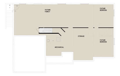 Basement: 2 Future BR, Future Family, Mechanical, Storage, stairs. Unfinished space. House Plan # 8768-00239 Basement Floor Plan Drawing by America's Best House Plans, Inc.