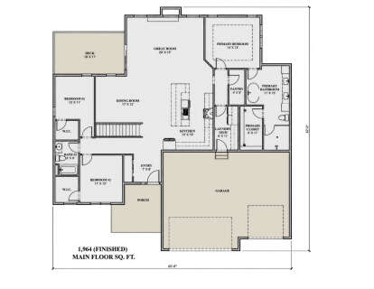 Main Floor: 3BR, 2BA, Great Room, Dining, Kitchen, Pantry, Ldry/Mud, 2-car garage, Deck, Porch, Stairs, 2 WICs. House Plan # 7140-00031 Main Floor  Floor Plan Drawing by America's Best House Plans, Inc.
