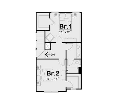 Second Floor: 2BR, 1BA, stairs, WIC in each bedroom. House Plan # 402-01933 Second Floor Floor Plan Drawing by America's Best House Plans, Inc.