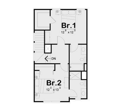 Second Floor: 2BR, 2BA, WIC, stairs. House Plan # 402-01934 Second Floor Floor Plan Drawing by America's Best House Plans, Inc.