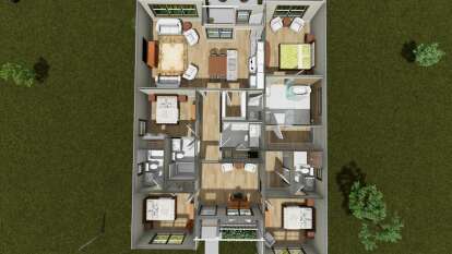 Overhead Main Floor: 4BR, 3BA, Living, Kitchen, Dining, Office, Ldry, WICs, Porch. Unheated: porch area. House Plan # 4848-00642 Overhead Main Floor Floor Plan Drawing by America's Best House Plans, Inc.