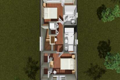 Overhead Second Floor: 2BR, 2BA, study nook, laundry closet, WIC, stairs. House Plan # 4848-00644 Overhead Second Floor Floor Plan Drawing by America's Best House Plans, Inc.