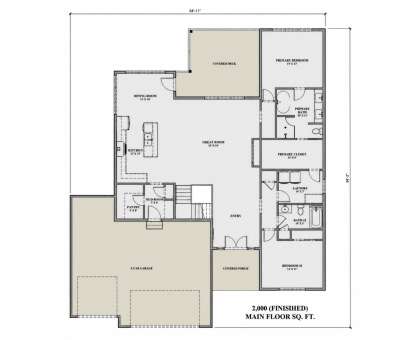 Main Floor: 2BR, 2BA, Great Room, Kitchen, Dining, Pantry, Mud, Ldry, 3-car garage, Covered Deck, Covered Porch, WIC. House Plan # 7140-00036 Main Floor  Floor Plan Drawing by America's Best House Plans, Inc.