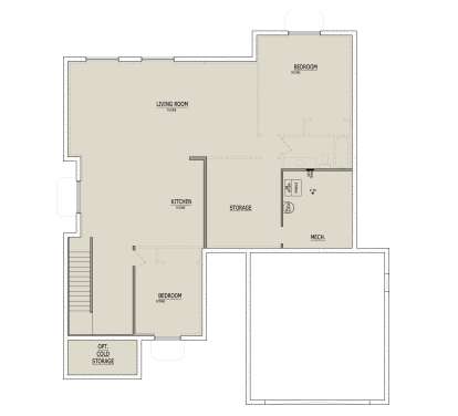 Basement: 2 Future BR, 1 Future BA, Living, Kitchen, Storage, Mech room, Opt. Cold Storage, Stairs. House Plan # 8768-00242 Basement Floor Plan Drawing by America's Best House Plans, Inc.