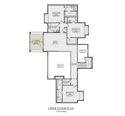 Second Floor: 3BR, 3BA, Loft, Ldry, Storage, Covered Deck, Bridge, Open to Below. Unheated: Covered Deck area. House Plan # 5631-00355 Second Floor Floor Plan Drawing by America's Best House Plans, Inc.