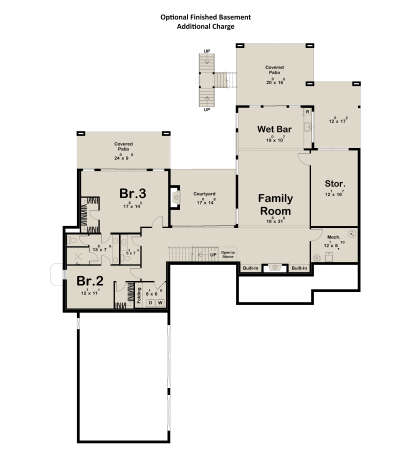 Basement: 2BR, 1BA, Family, Wet Bar, Ldry, Courtyard, 2 Covered Patios, Storage, Mech, Stairs. Unheated: Patios, Courtyard. House Plan # 963-01341 Basement Floor Plan Drawing by America's Best House Plans, Inc.