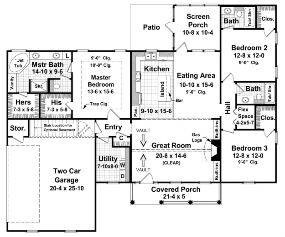 Ranch Plan: 1,800 Square Feet, 3 Bedrooms, 3 Bathrooms - 348-00063