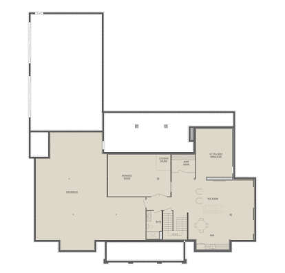 Basement: 1BA, Rec Room, Bar, Workout Room, Sauna, Wine Room, 12' Golf Simulator, Stairs, large Unfinished storage area. House Plan # 1958-00081 Basement Floor Plan Drawing by America's Best House Plans, Inc.