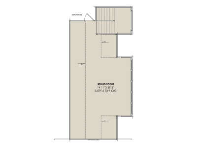 Bonus room floor plan drawing with stairs, attic access, and sloped ceilings. House Plan # 7983-00214