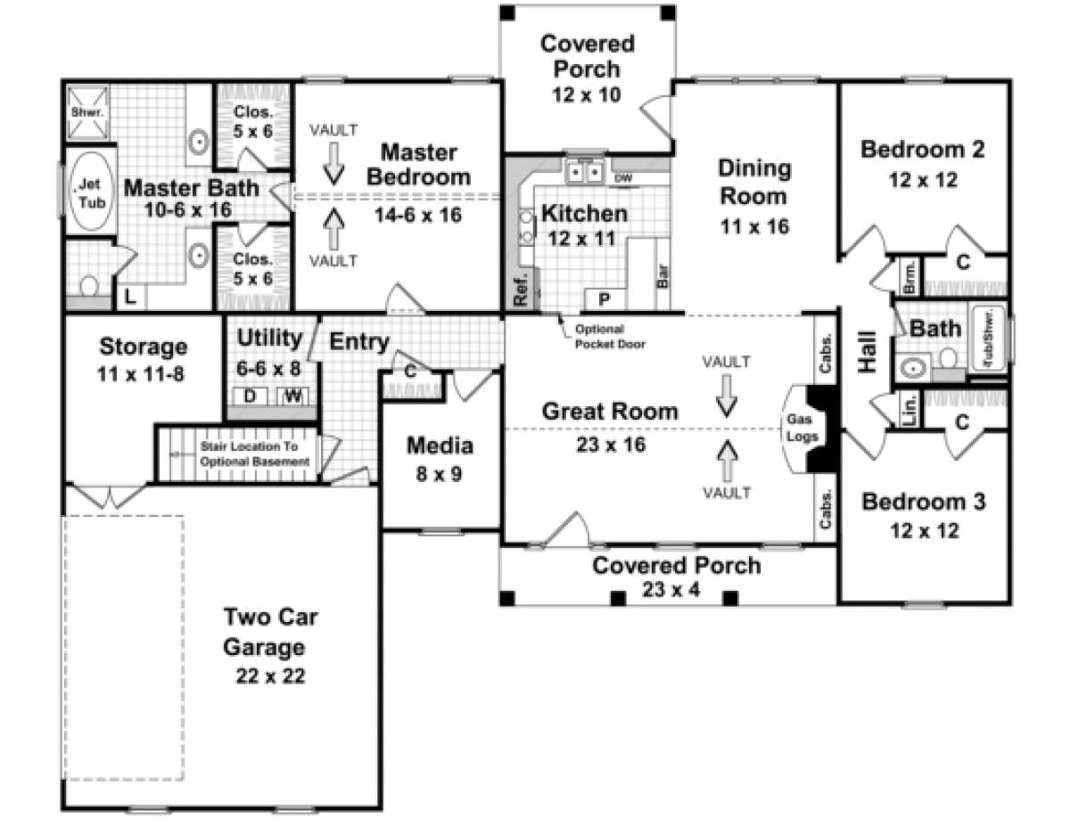 Basement Option Floor Plan for House Plan #348-00070