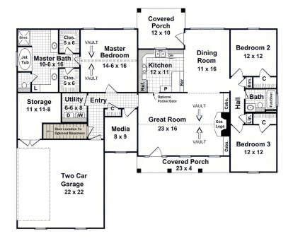 Main Floor w/ Basement Stairs Location for House Plan #348-00070