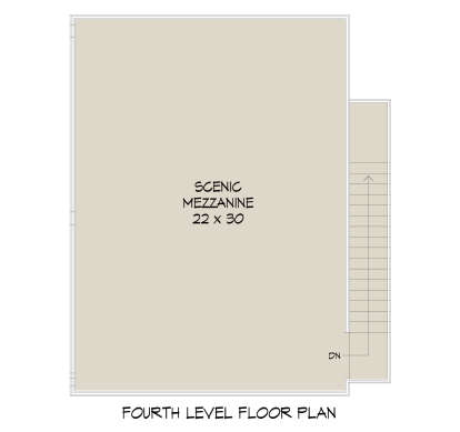 Fourth-level floor plan drawing with scenic mezzanine and stairs. House Plan # 940-01486