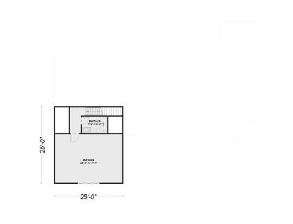 Upper-floor plan drawing with bonus room, 1BA, storage, and stairs. House Plan # 4100-00064