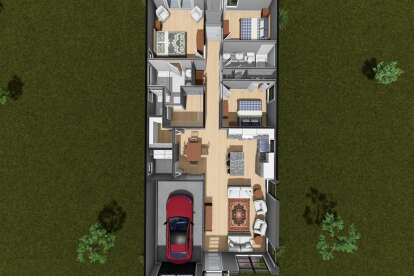 Main floor plan drawing with 3BR, 2BA, open kitchen, living room, dining area, WIC, Ldry, and 1-car garage. House Plan # 4848-00652