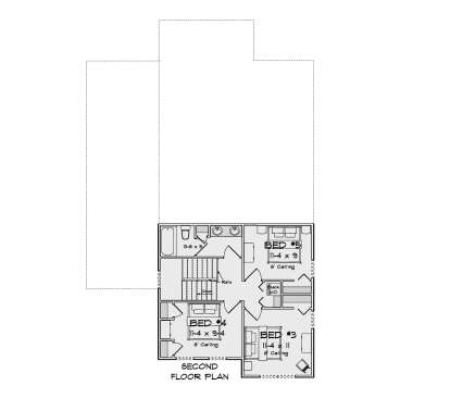 Second-floor plan drawing with 3BR, 1BA, stackable Ldry, stairs, and 8' ceilings. House Plan # 4848-00656