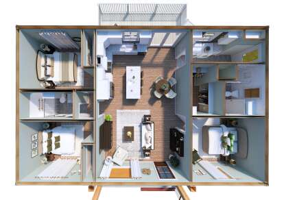 Main floor plan drawing with 3BR, 2BA, open kitchen, dining, living room, Ldry, WIC, and large rear deck. House Plan # 1776-00193