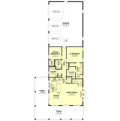 Main floor plan drawing with 2BR, 2BA, kitchen, dining, great room, fireplace, pantry, Ldry, WIC, 3-car garage, and porches. House Plan # 041-00460
