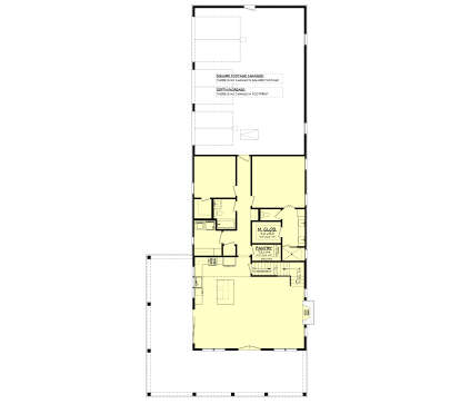 Main floor plan drawing with 2BR, 2BA, kitchen, living room, pantry, WIC, stairs to basement/second floor, and porch. House Plan # 041-00460