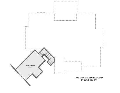 Second-floor plan drawing with bonus room, stairs, and 330 sq. ft. of finished space. House Plan # 7140-00051