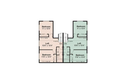 Upper-floor plan drawing with 4BR, 2BA, 2 lofts, and stairs. House Plan # 035-01248