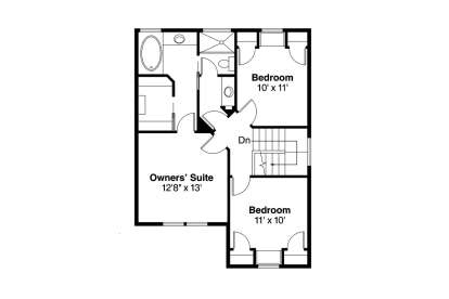 Second-floor plan drawing with 3BR, 2BA, owners' suite with WIC, and stairs. House Plan # 035-01250