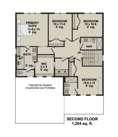Second-floor plan drawing with 4BR, 2BA, primary suite, WIC, Ldry, and stairs. House Plan # 098-00716