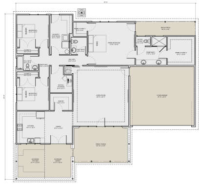 Main floor plan drawing with 3BR, 2.5BA, kitchen, dining, living, office, pantry, Ldry, 2-car garage, and dual porches. House Plan # 3532-00007