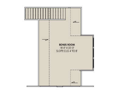 Bonus Room floor plan drawing with stairs, storage, and sloped ceilings from 4' to 8'. House Plan # 7983-00218