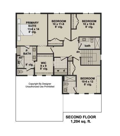 Second-floor plan drawing with 4BR, 2BA, primary suite, WIC, Ldry, and stairs. House Plan # 098-00736