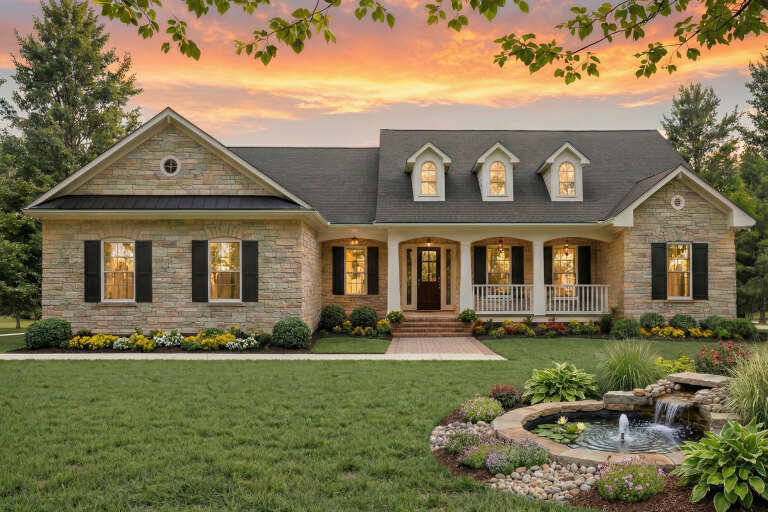 House Plan House Plan #3703 Front Elevation at Dusk
