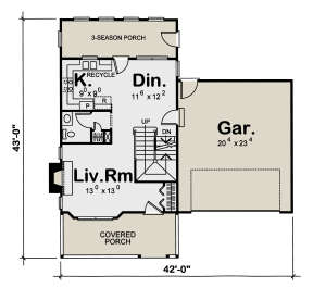 Farmhouse Plan: 1,297 Square Feet, 3 Bedrooms, 2.5 Bathrooms - 402-00650