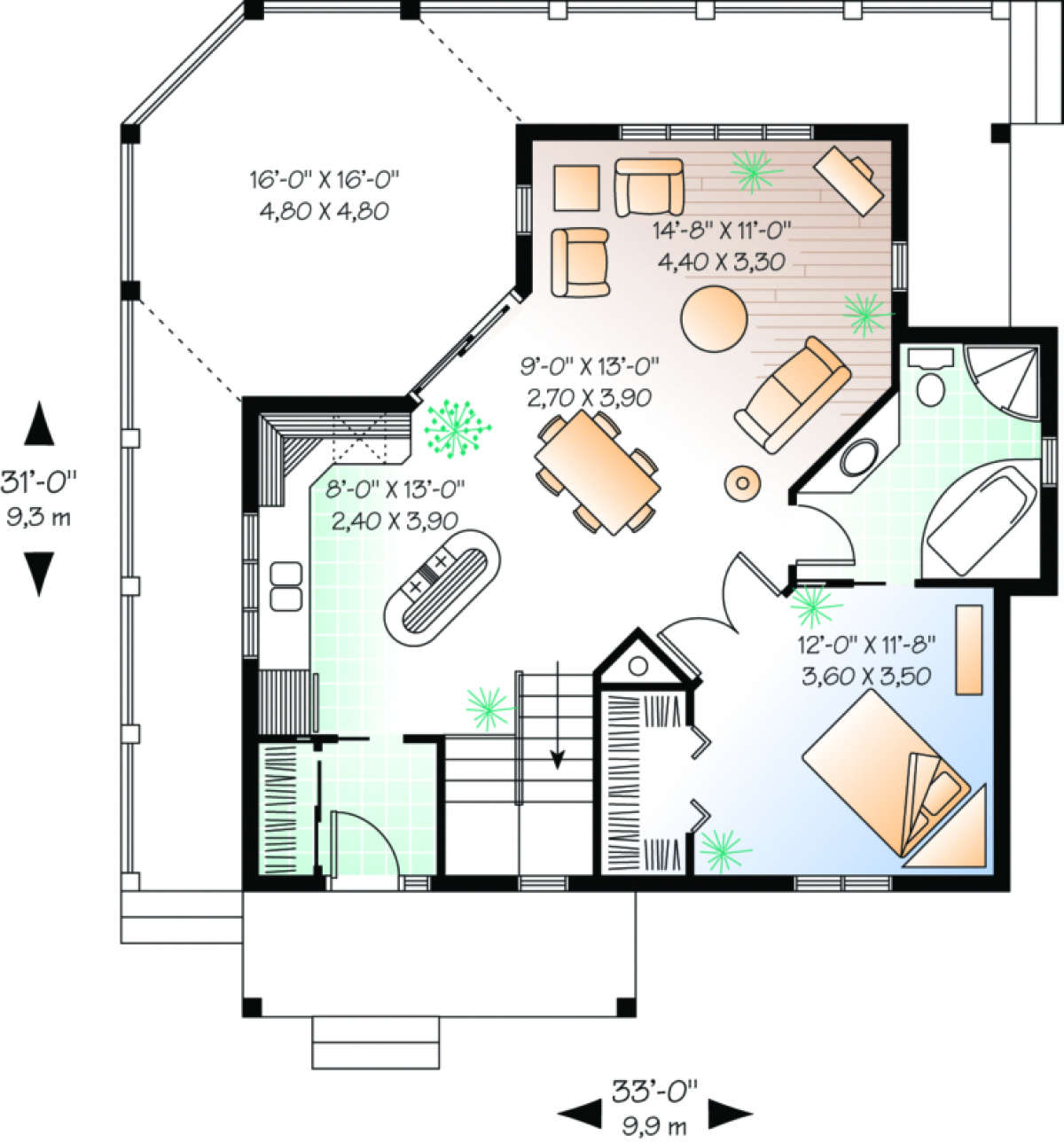 Cottage Plan 840 Square Feet 1 Bedroom 1 Bathroom 034