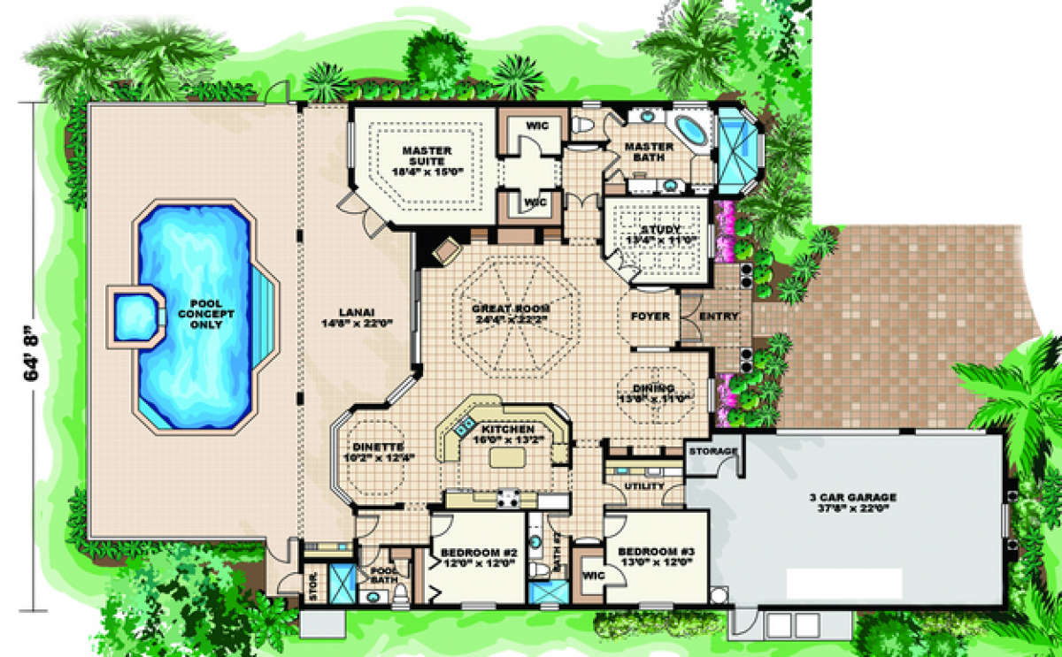 Mediterranean Plan: 2,878 Square Feet, 3 Bedrooms, 3 Bathrooms -