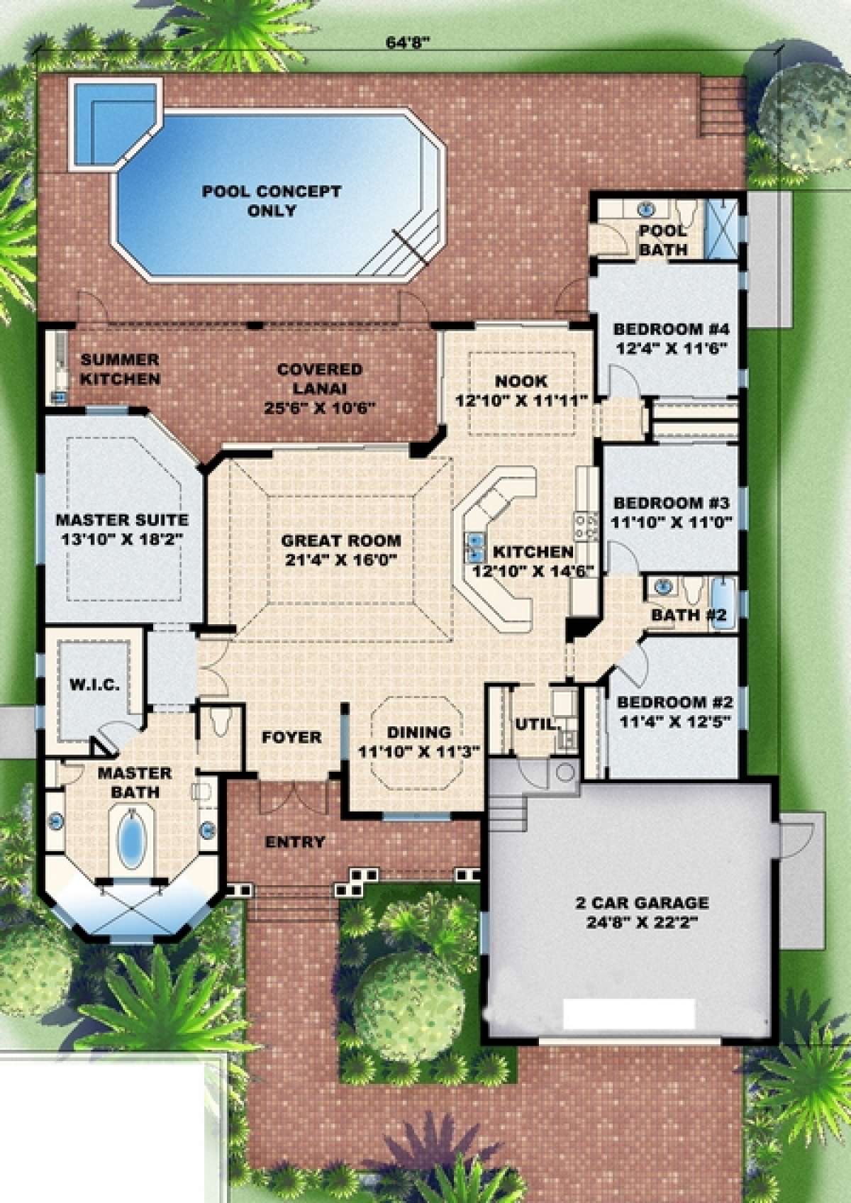 4 Bedroom House Floor Plans Florida House Plan 75994 Mediterranean