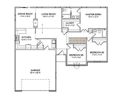 Main Floor w/ Basement Stairs Location for House Plan #849-00001